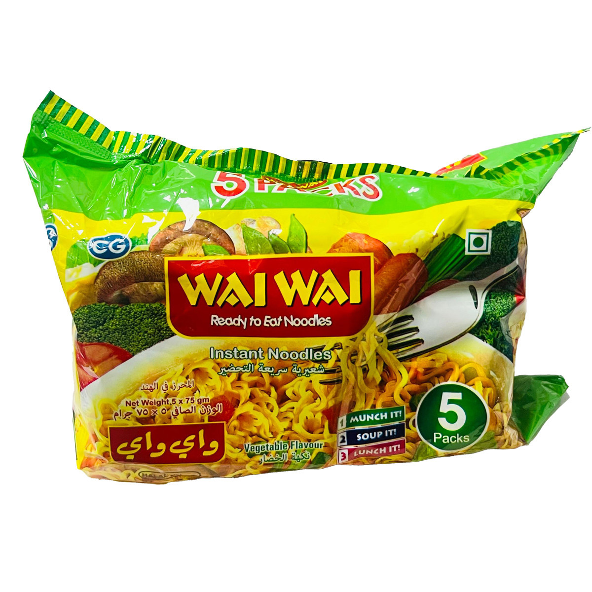 WAI WAI INSTANT NOODLES VEGETABLE-5X75GM