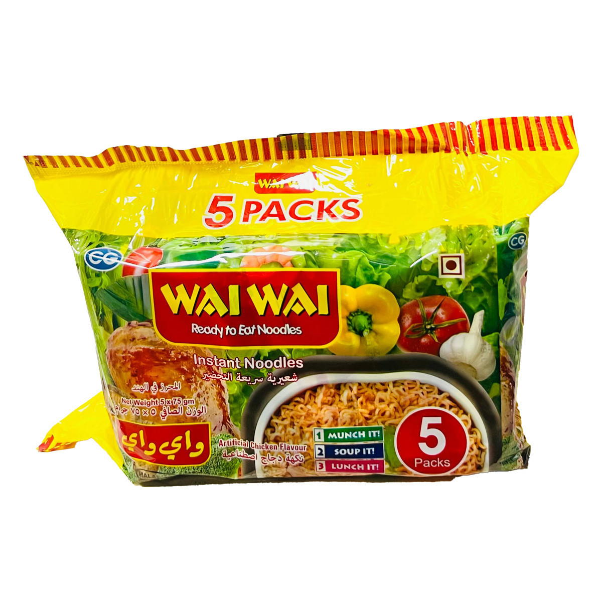 WAI WAI INSTANT CHICKEN NOODLES-5X75GM